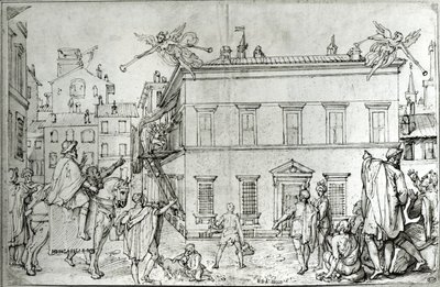 Michelangelo on horseback, visiting an artist by Federico Zuccari or Zuccaro
